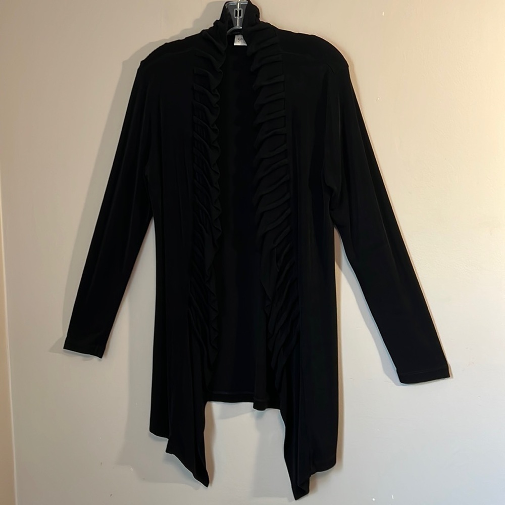 Chico's Traveler Black Ruffle Trim Long Sleeve‎ Jacket Cardigan Size Medium